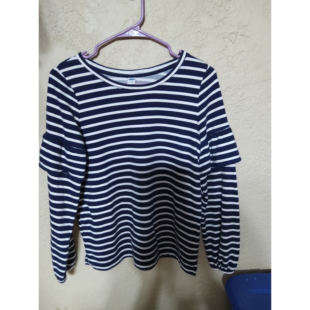 Old Navy Womens Navy White Striped layered Sleeve Sweatshirt Top Small